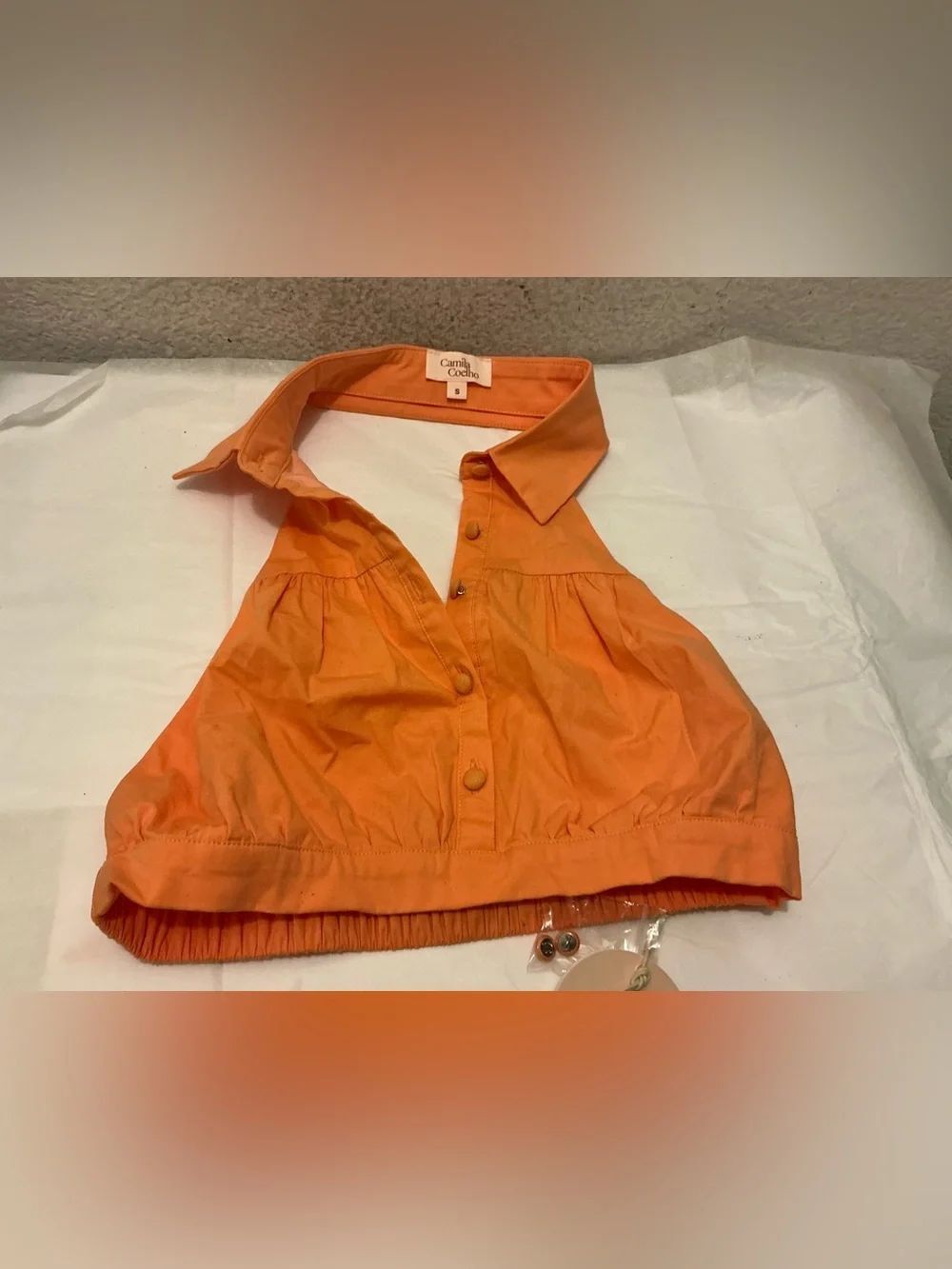 NWT Camila Coelho Bright Orange Sleeveless Collared Crop Top size S